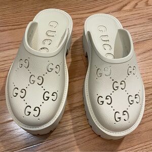 Authentic Gucci Cream Clogs with Logo Cutouts
